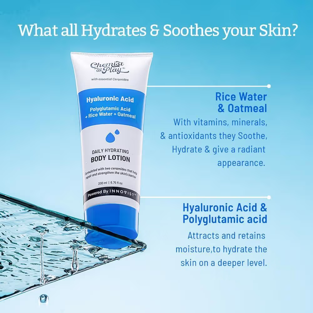 Chemist at Play Hydrating Body Lotion with Rice Water & Hyaluronic Acid, Moisturizer for Dry Skin (200ml) - Image 2