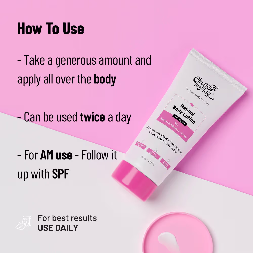 Chemist at Play Retinol Body Lotion for Anti-aging, Niacinamide Moisturizer Cream, Dry & Oily Skin (200ml) - Image 6