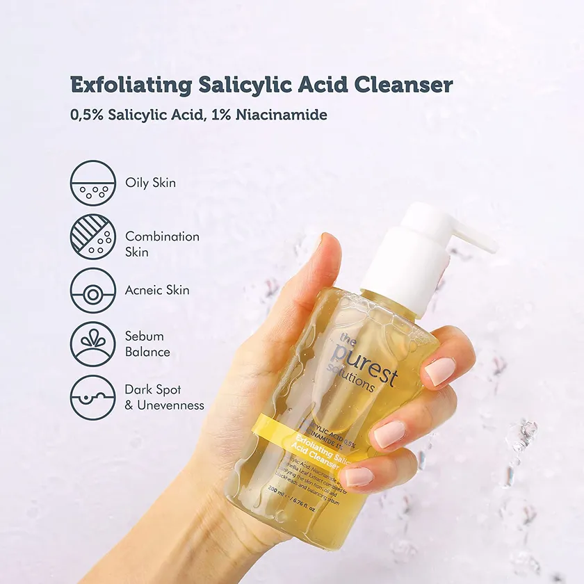The Purest Solutions Exfoliating Salicylic Acid Cleanser Facial Cleanser (0.5% Salicylic Acid & 1% Niacinamide) 200m - Image 2