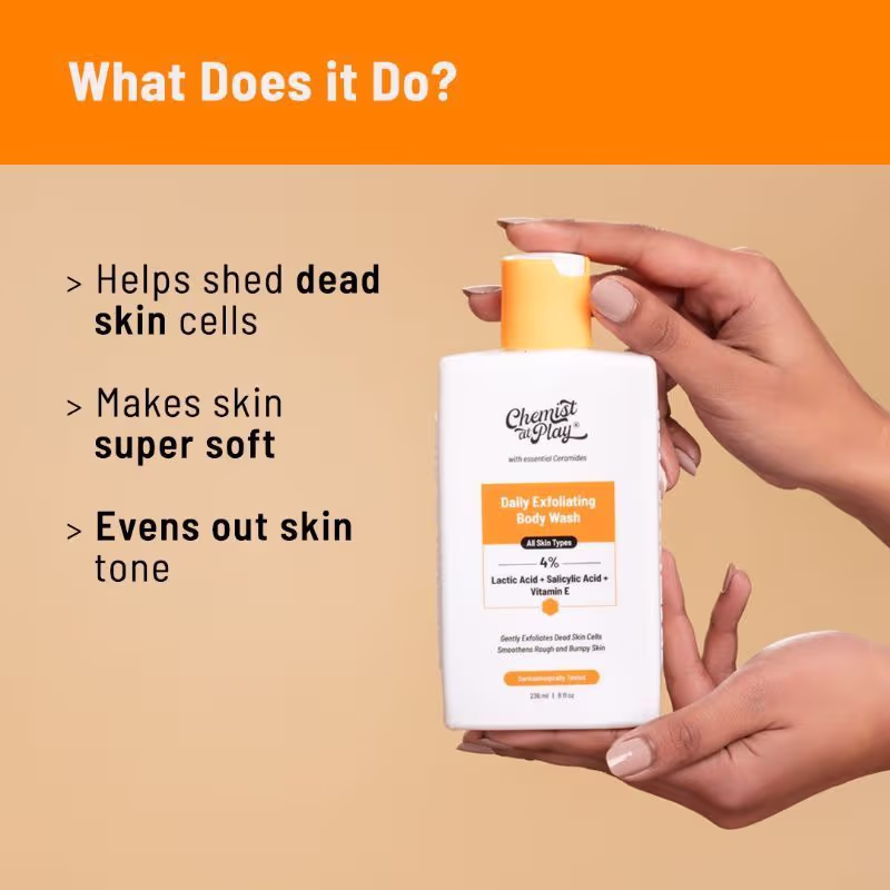 Chemist At Play Exfoliating Body Wash | Shower Gel with 4% Lactic Acid, Salicylic Acid & Vitamin E 236ml - Image 2