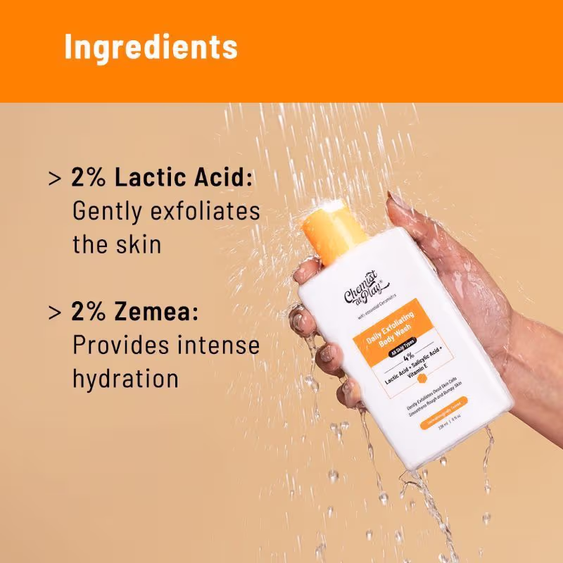 Chemist At Play Exfoliating Body Wash | Shower Gel with 4% Lactic Acid, Salicylic Acid & Vitamin E 236ml - Image 4