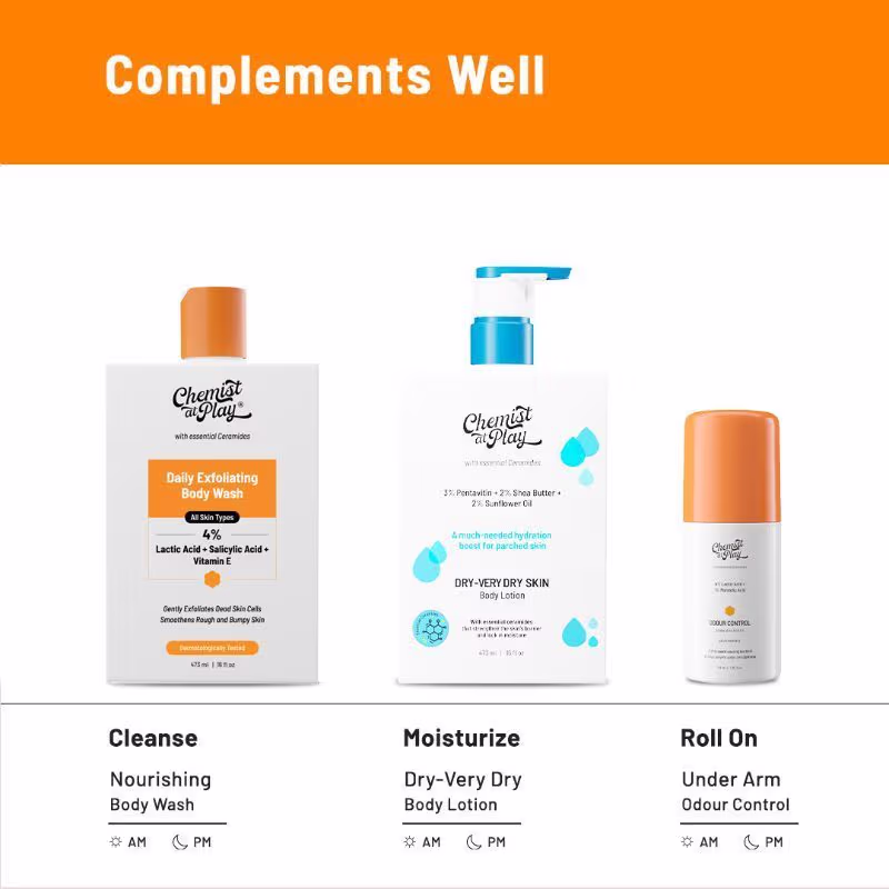 Chemist At Play Exfoliating Body Wash | Shower Gel with 4% Lactic Acid, Salicylic Acid & Vitamin E 236ml - Image 6