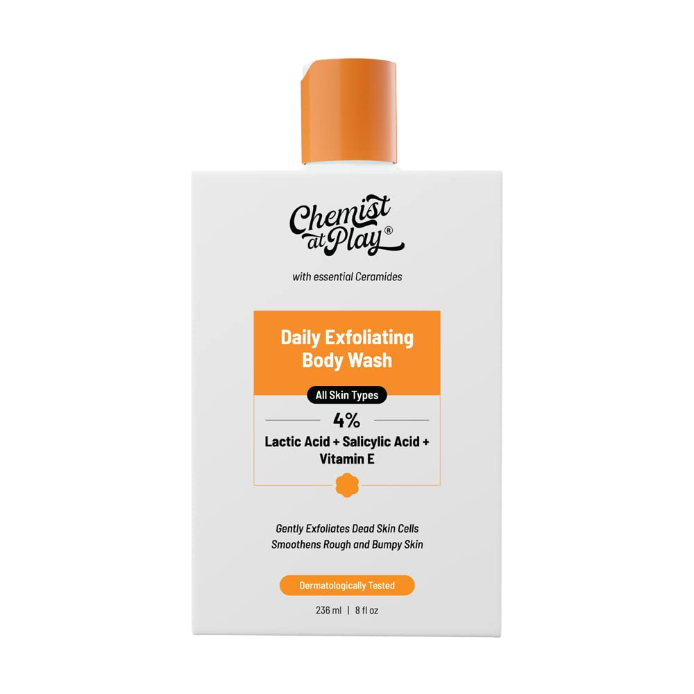 Chemist At Play Exfoliating Body Wash | Shower Gel with 4% Lactic Acid, Salicylic Acid & Vitamin E 236ml