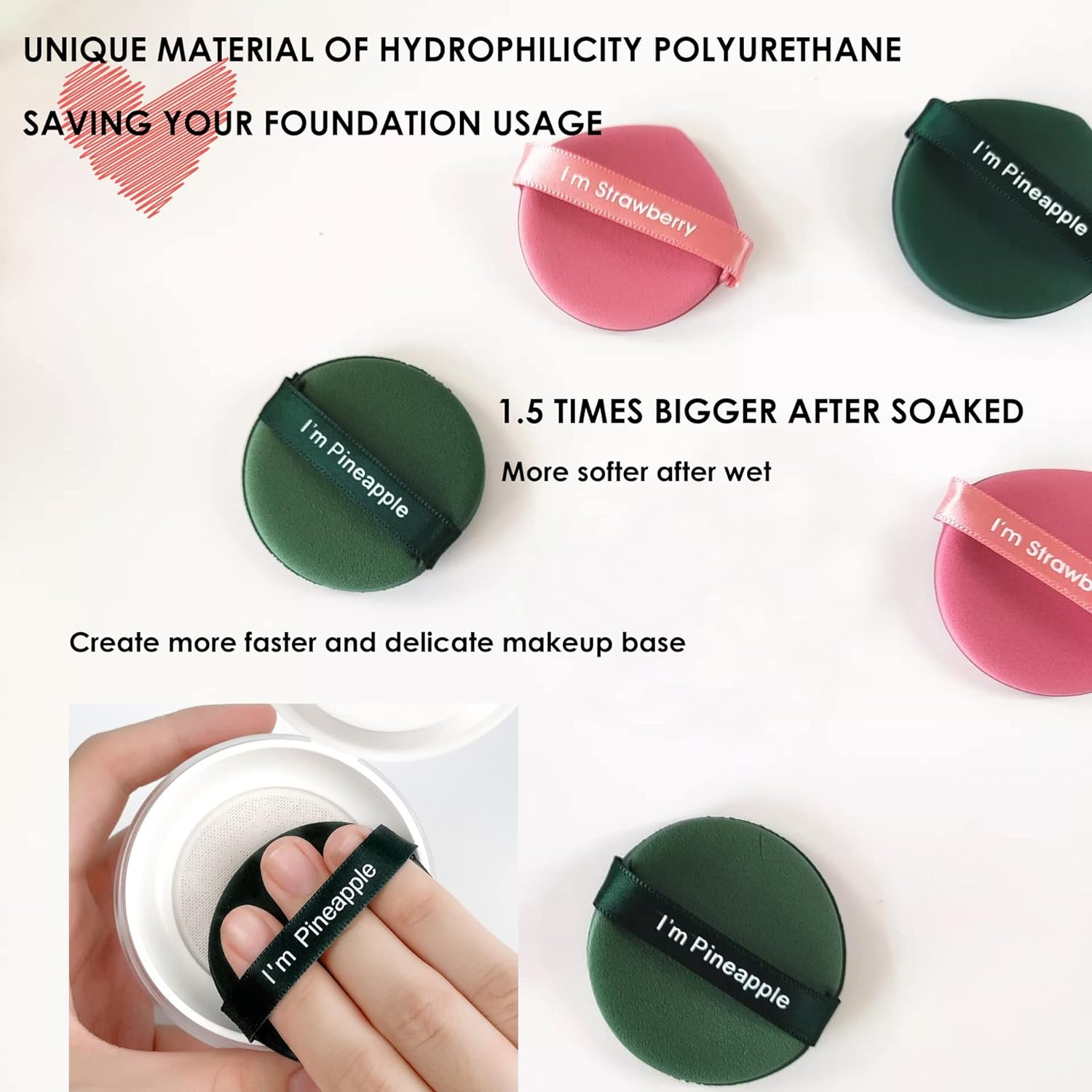 7pcs Soft Makeup Puff with a storage box, Triangle Puff, Round Puff, Reusable Makeup Sponge, (Round, Pineapple) - Image 4