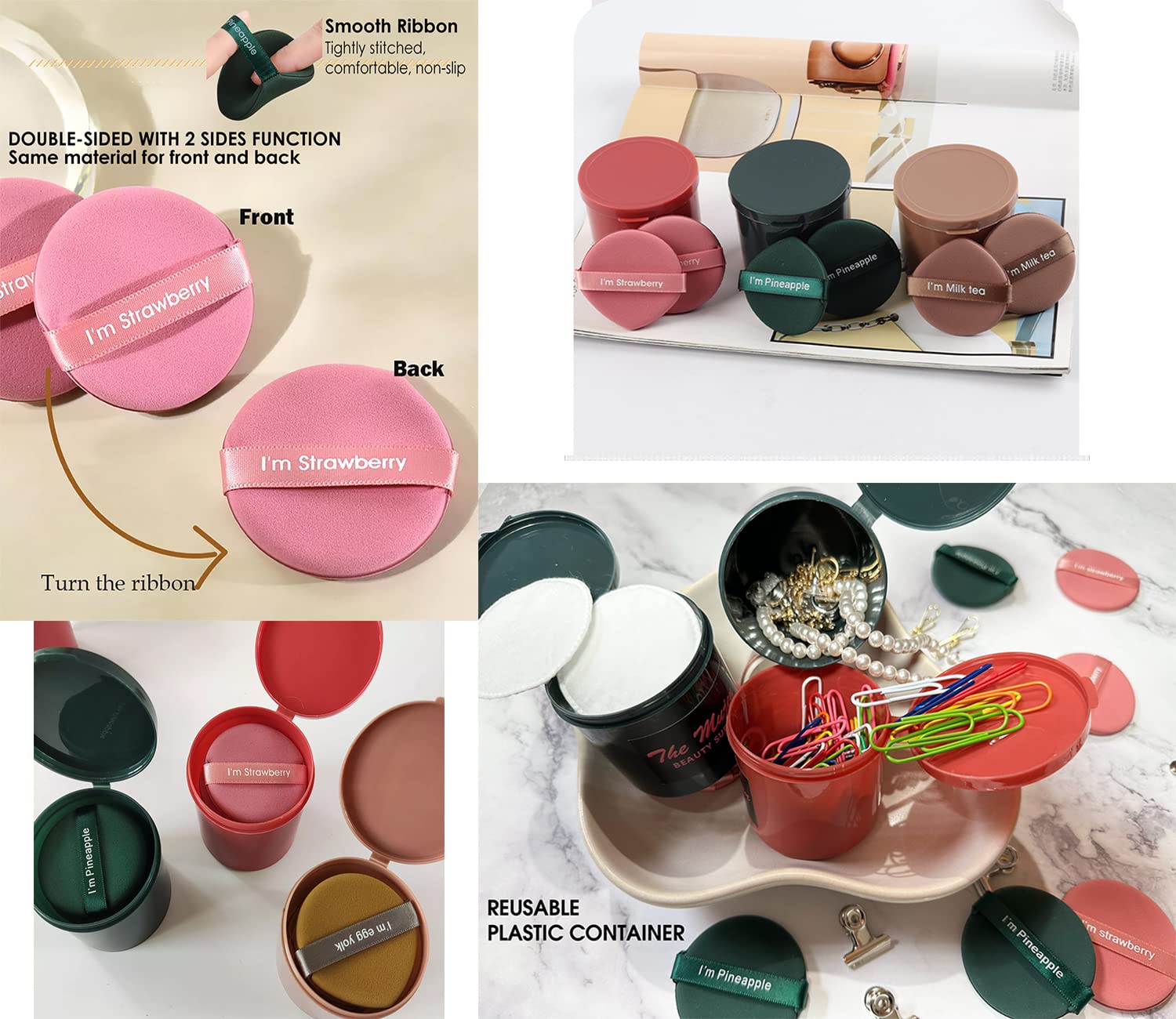 7pcs Soft Makeup Puff with a storage box, Triangle Puff, Round Puff, Reusable Makeup Sponge, (Round, Pineapple) - Image 5