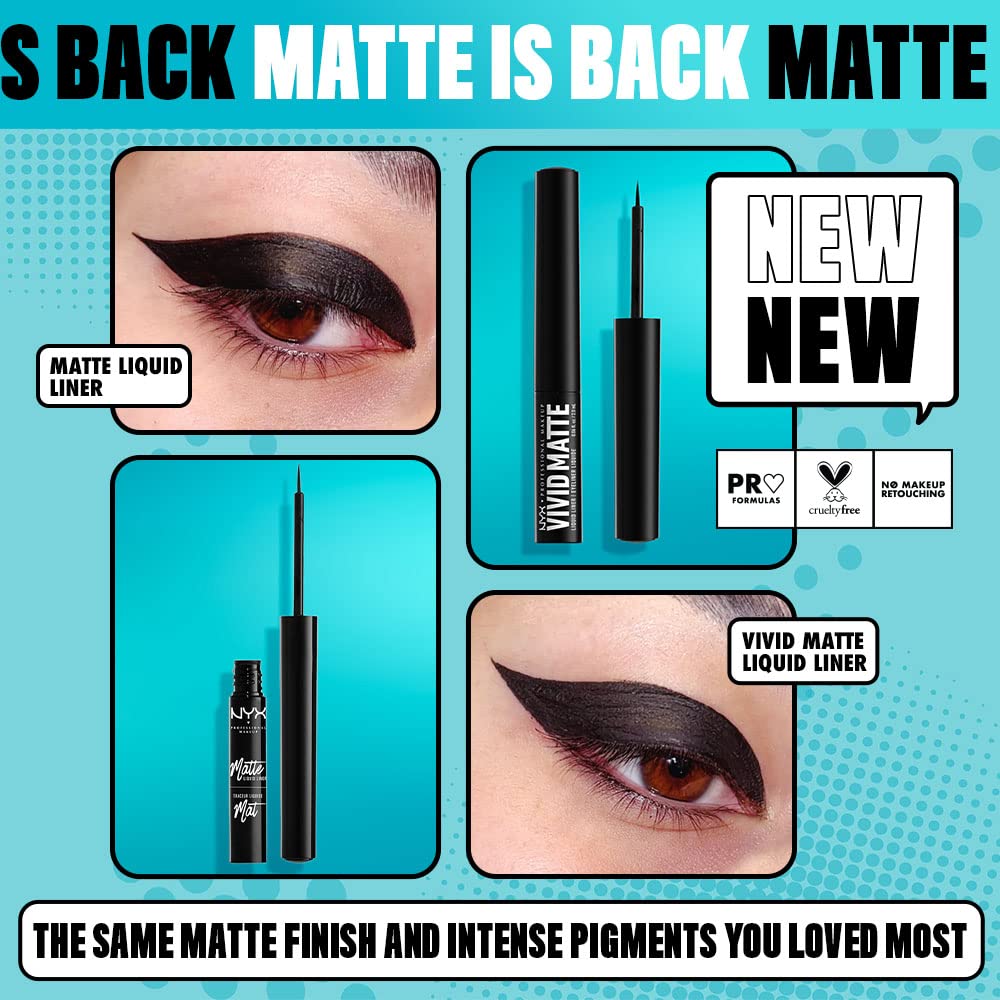 NYX PROFESSIONAL MAKEUP Vivid Matte Liquid Liner, Smear-Resistant Eyeliner with Precise Tip - Black - Image 2