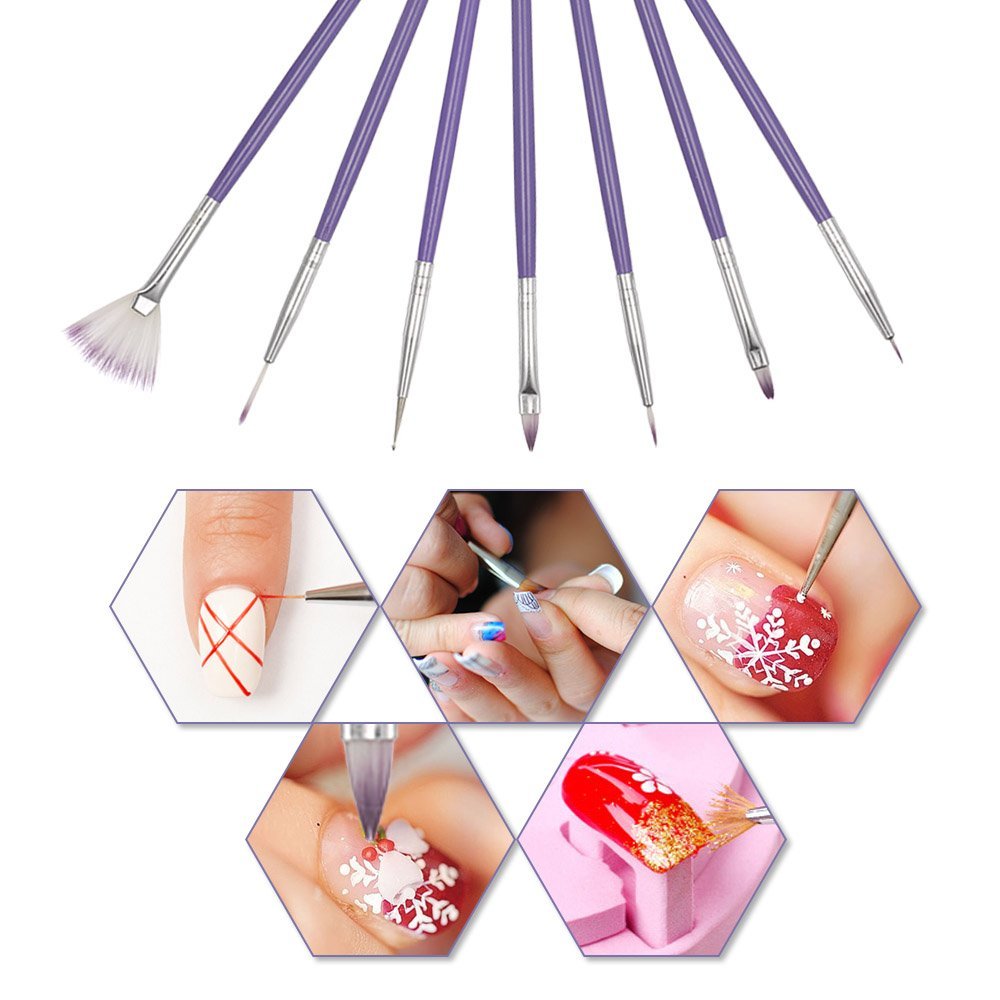 7pcs Purple Nail Art Design Brush Set Acrylic Nail Pen Brush for Painting Dotting Gradient. - Image 2