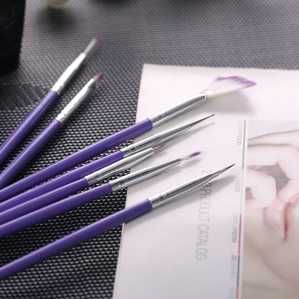 7pcs Purple Nail Art Design Brush Set Acrylic Nail Pen Brush for Painting Dotting Gradient. - Image 5