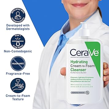 CeraVe Hydrating Cream-to-Foam Cleanser 16fl oz (473ml) - Image 3