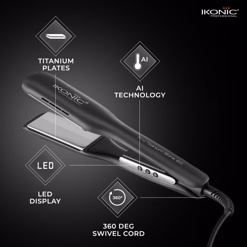 Ikonic Pro Titanium Shine Hair Straightener Black 2.0 - Image 2