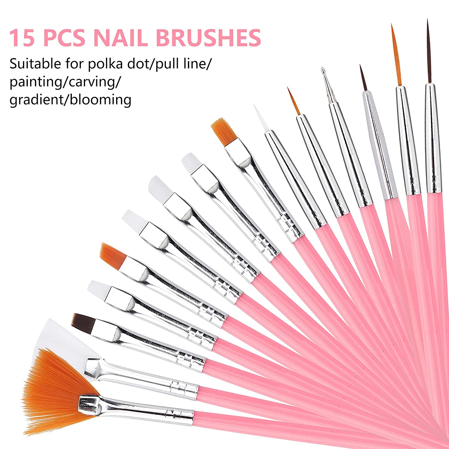 15pcs Nail Brush Kit Nail Art Tips UV Gel Nail Builder Brush for Nail Art Design Painting Pen Set Nail Tool