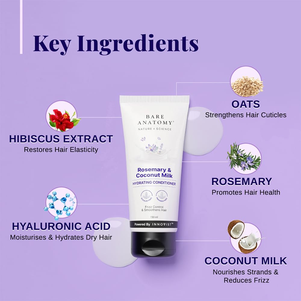Bare Anatomy Hydrating Conditioner with Rosemary & Coconut Milk for Smooth & Silky Hair 150gm - Image 4
