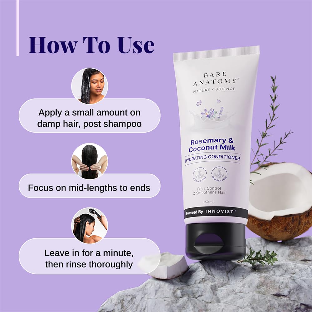 Bare Anatomy Hydrating Conditioner with Rosemary & Coconut Milk for Smooth & Silky Hair 150gm - Image 6