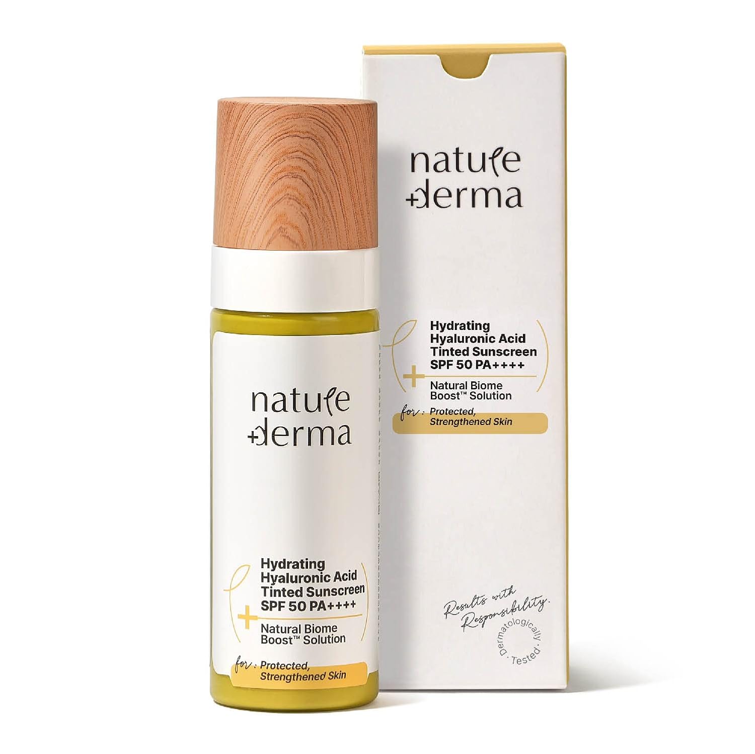 Nature Derma Hydrating Hyaluronic Acid Tinted Sunscreen SPF 50 PA++++ with Natural Biome-Boost Solution - 50 ml