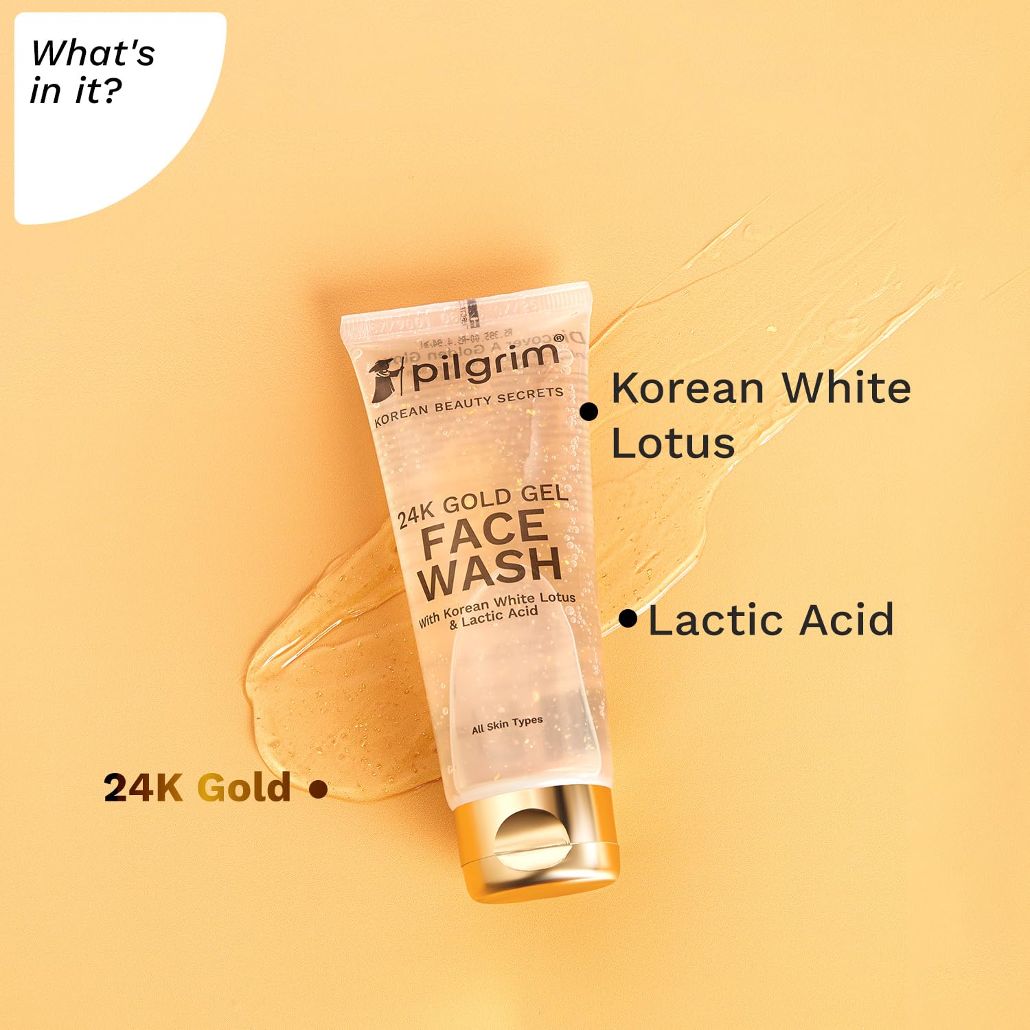 Pilgrim 24k Gold Gel Facewash with Korean White Lotus & Lactic Acid 80ml | For All Skin Types - Image 4