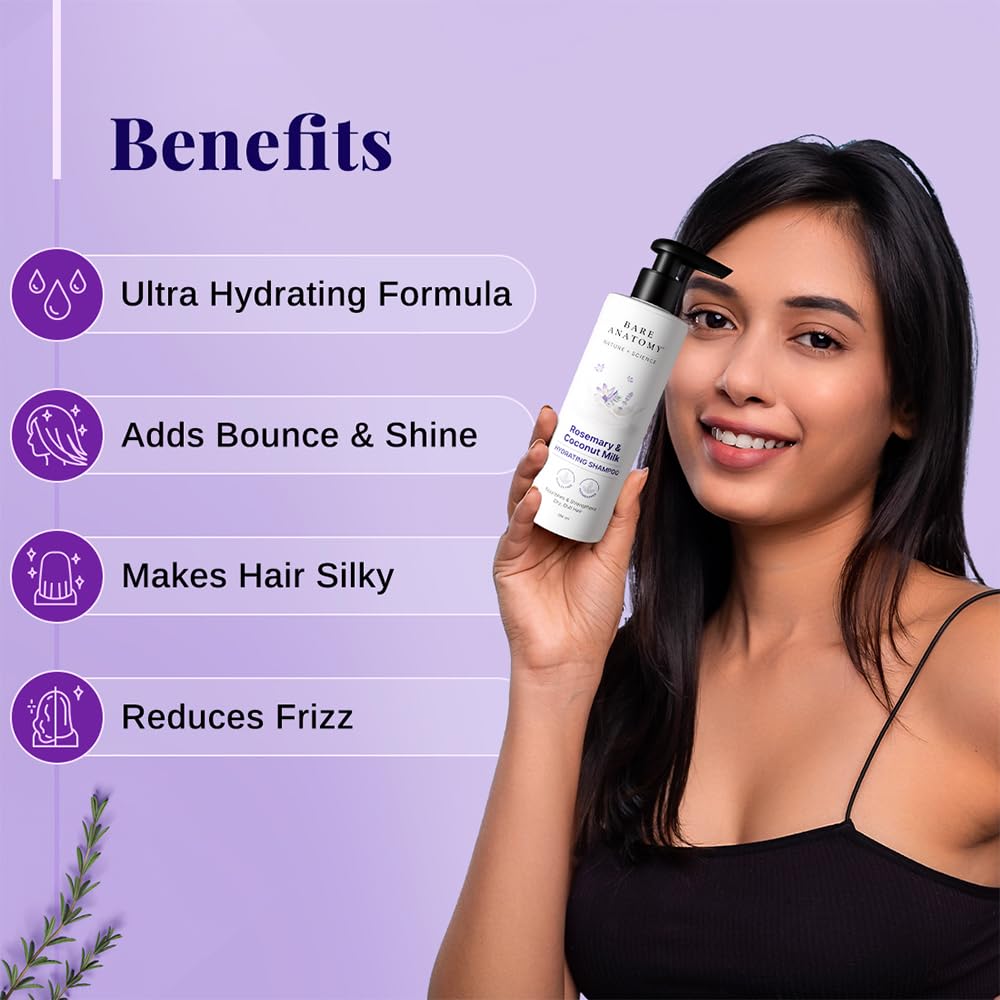Bare Anatomy Hydrating Shampoo with Rosemary & Coconut Milk for Smooth & Silky Hair 200ml - Image 3