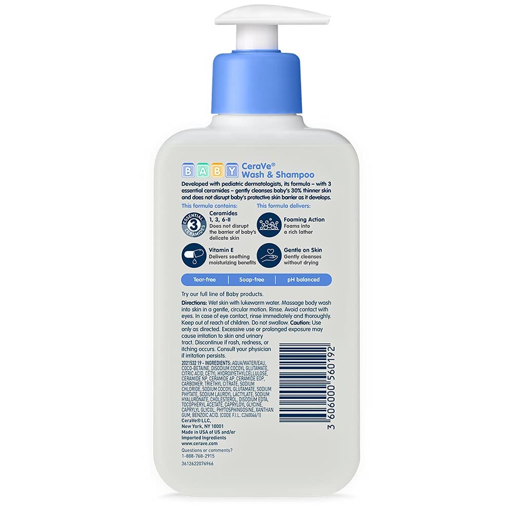 CERAVE Baby Wash & Shampoo (without parabens,sulfates and fragrance) 8fl.oz. 237ml - Image 2