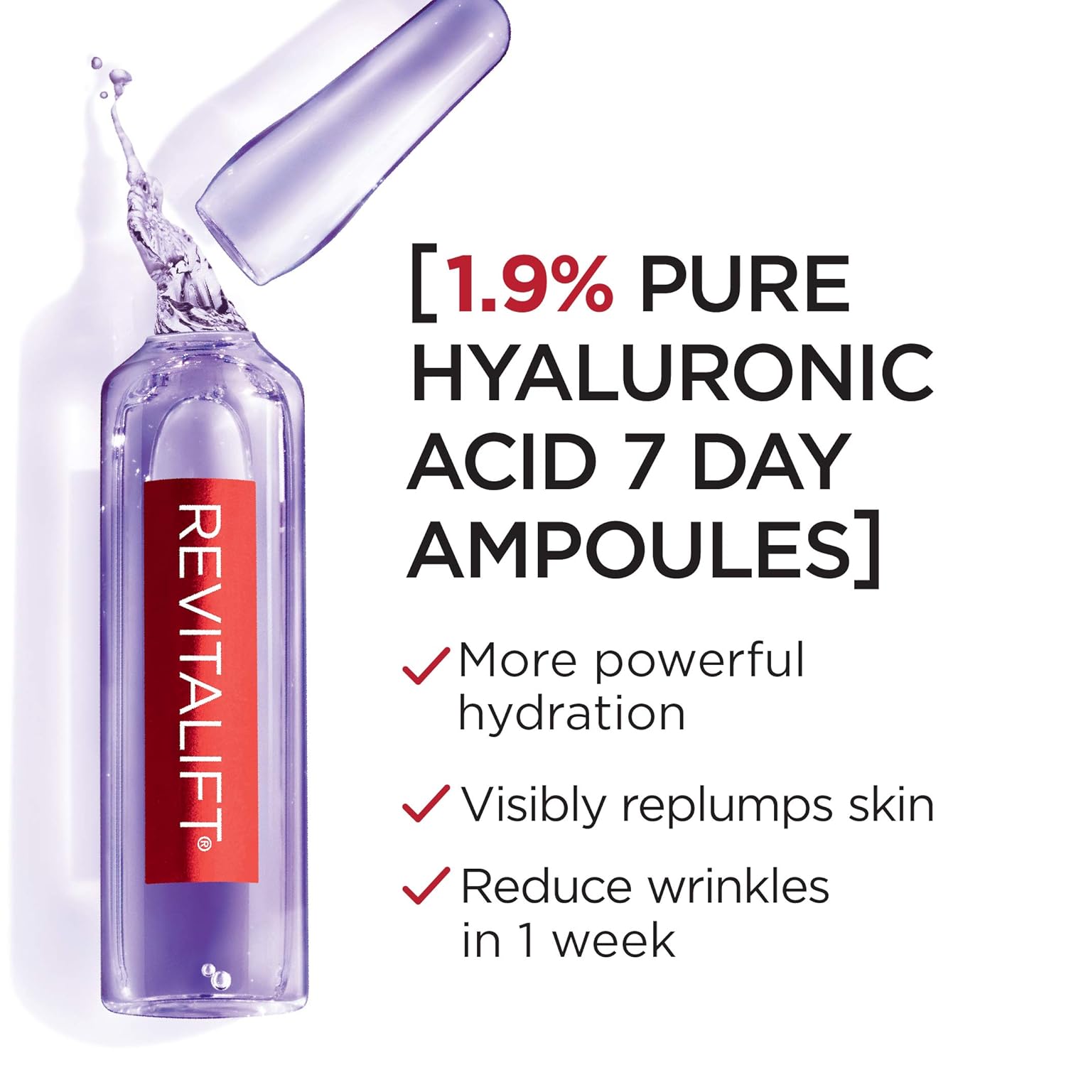 L'Oreal Paris Revitalift Derm Intensives Hyaluronic Acid Serum Ampoules 7 Day Boost Pure Hyaluronic Acid 1.3ml - Image 3