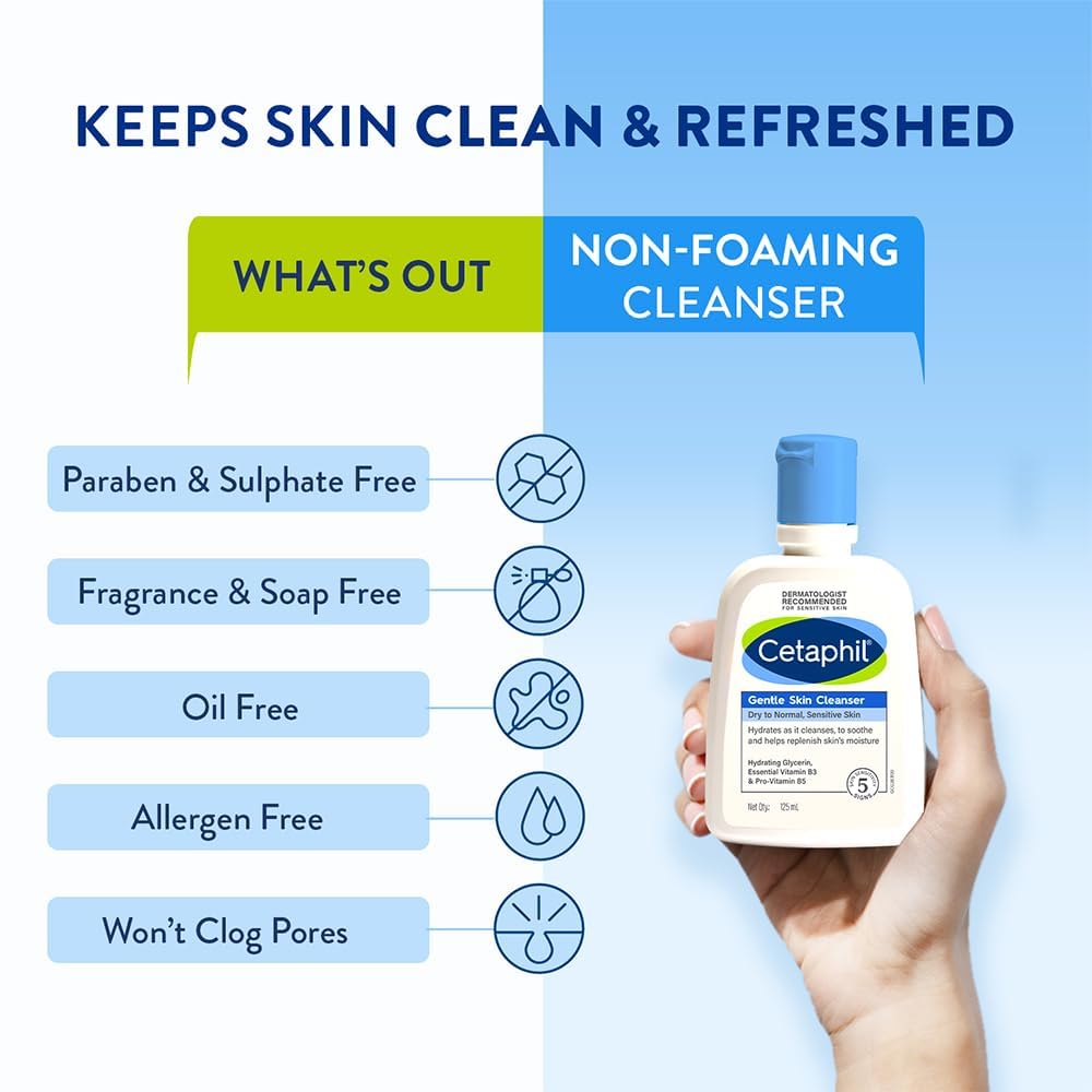 cetaphil Gentle Skin Hydrating Face Wash Cleanser for Dry to Normal, Sensitive Skin - 125 ml (MADE IN INDIA) - Image 3