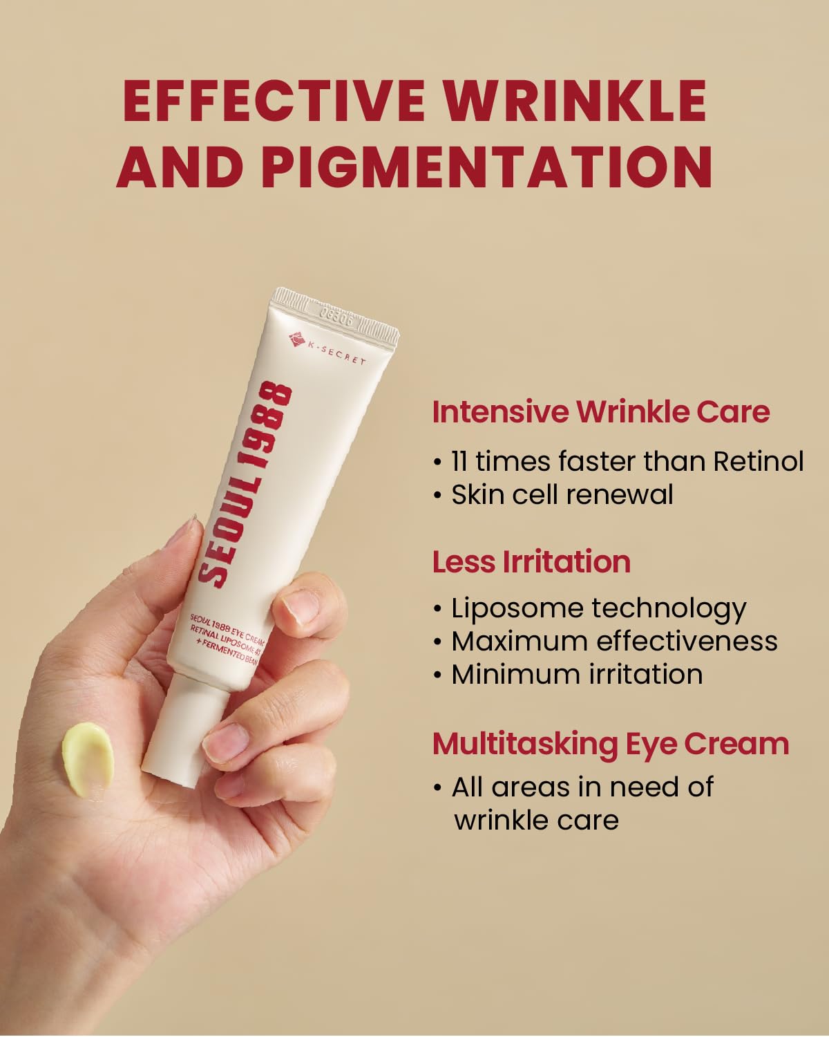 KSECRET SEOUL 1988 Eye Cream : Retinal Liposome 4% + Fermented Bean, wrinkle care, anti-aging, skin elasticity, pigmentation, retinol, 30ml - Image 6