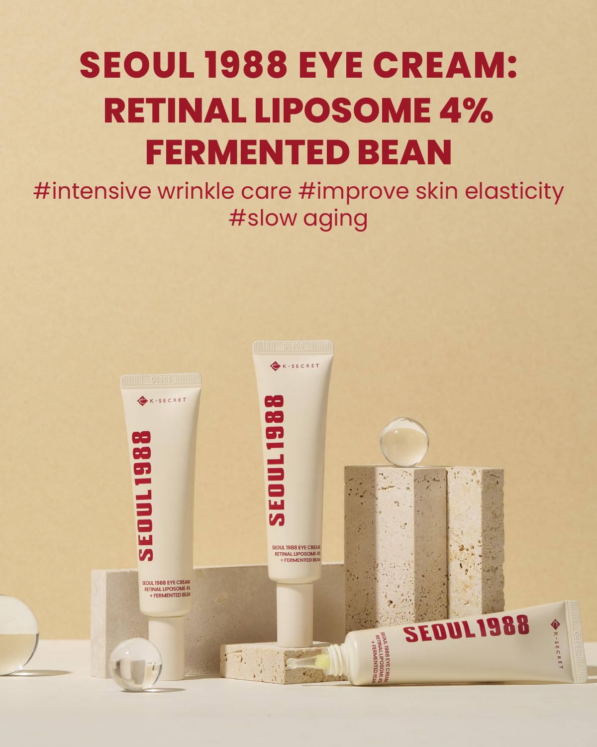 KSECRET SEOUL 1988 Eye Cream : Retinal Liposome 4% + Fermented Bean, wrinkle care, anti-aging, skin elasticity, pigmentation, retinol, 30ml - Image 2