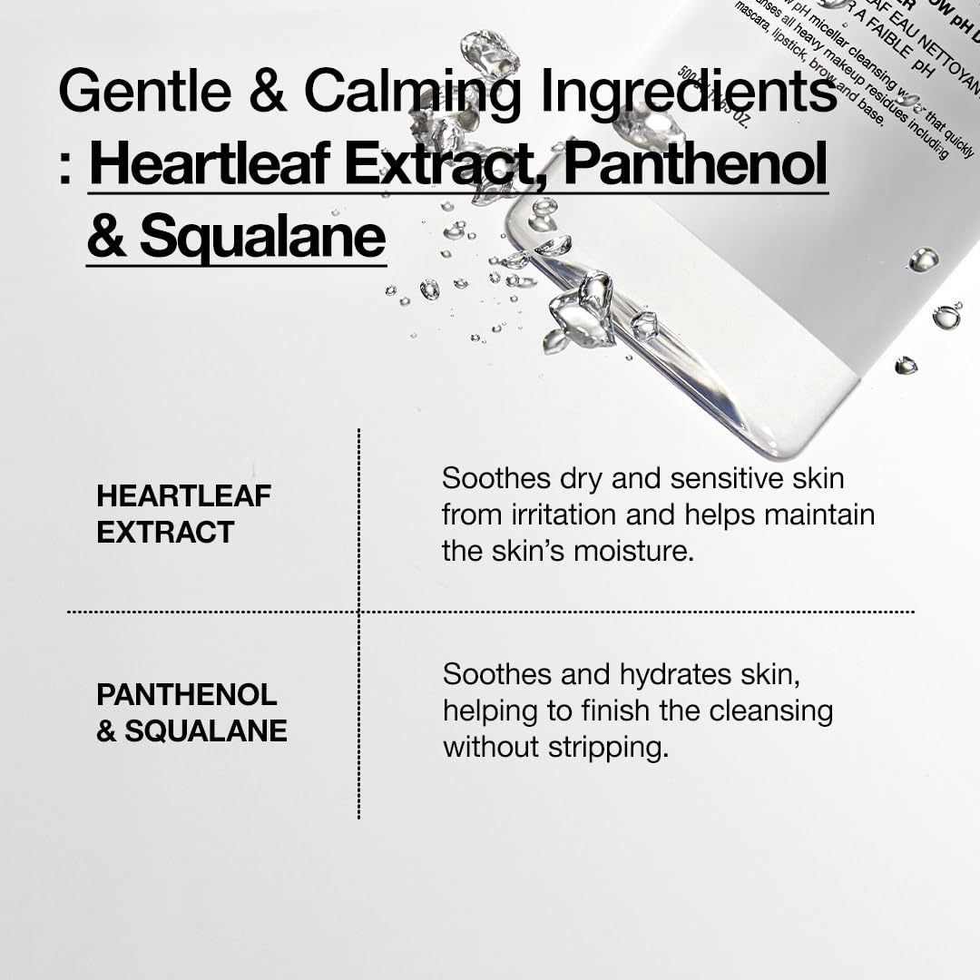 ANUA Heartleaf Low pH Deep Cleansing Water, Micella Water, Panthenol, Squalane, Makeup Remover for Sensitive Skin, Korean Skin Care (500g, 17.63 oz.) - Image 5