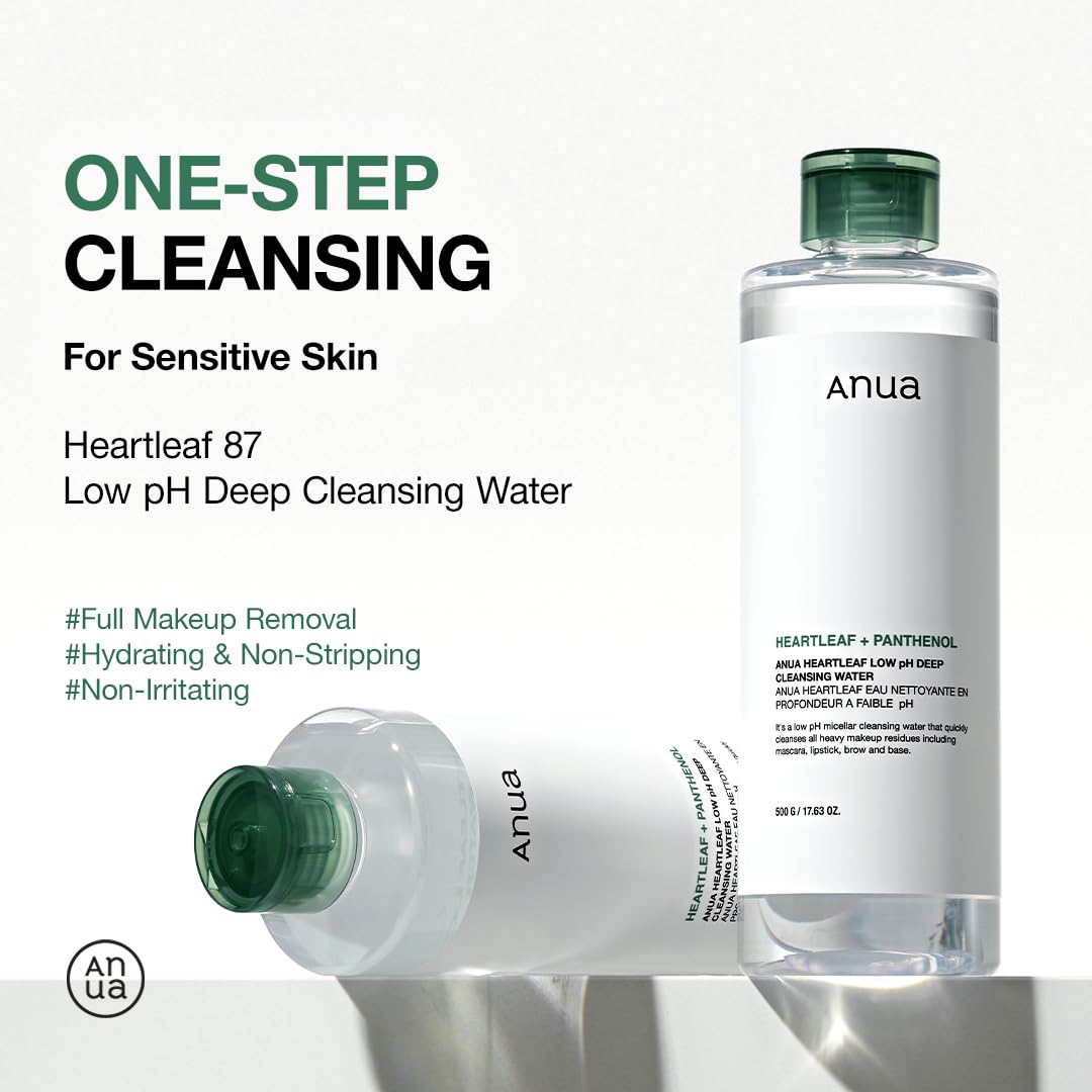 ANUA Heartleaf Low pH Deep Cleansing Water, Micella Water, Panthenol, Squalane, Makeup Remover for Sensitive Skin, Korean Skin Care (500g, 17.63 oz.) - Image 3