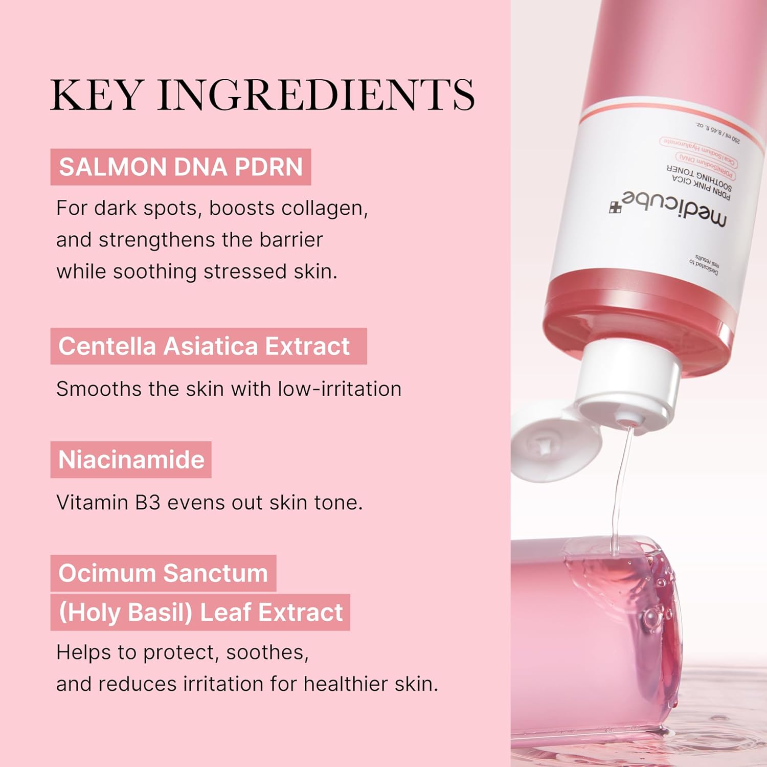 Medicube Salmon DNA PDRN Pink CICA Soothing Toner I Peptide & Niacinamide, (250ml / 8.45 fl. oz.) - Image 2