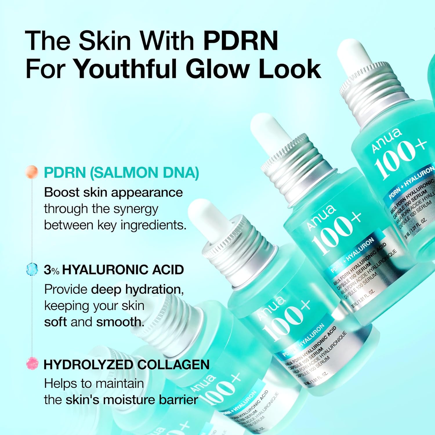 Anua PDRN Hyaluronic Acid Capsule 100 Serum, Radiant Face Serum, Hyaluronic Acid, 30ml - Image 3