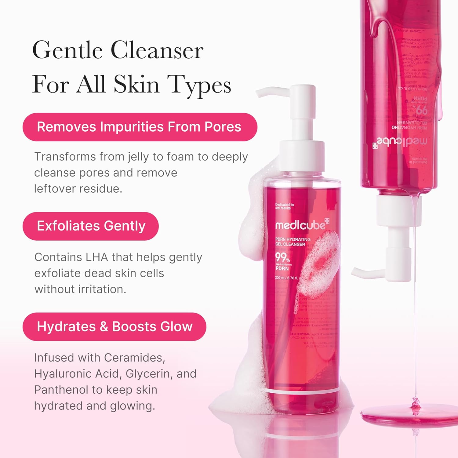 medicube PDRN Jelly to Foam Cleanser | Low pH Hydrating Daily Face Wash for All Skin Types 200ml - Image 3