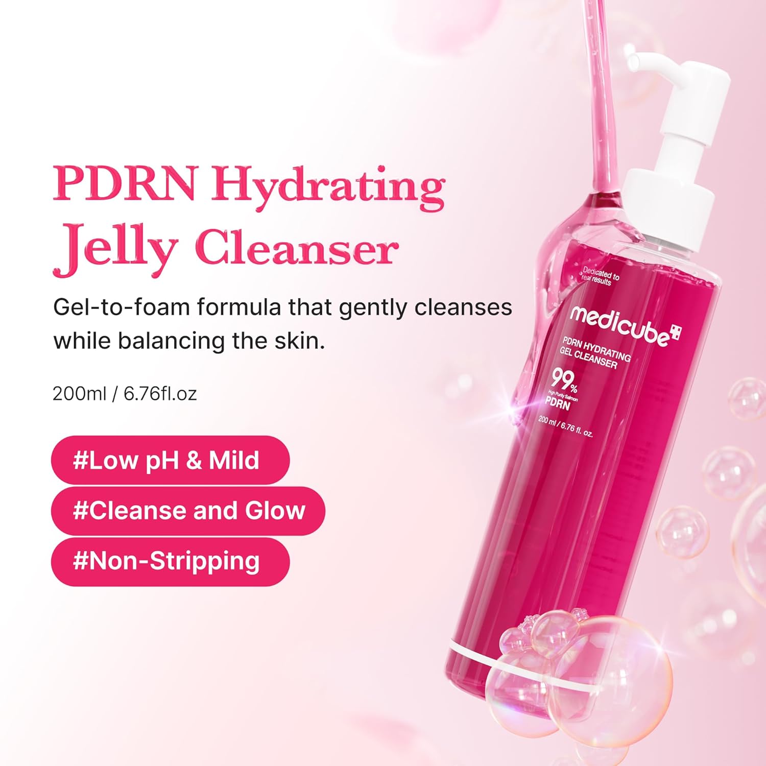 medicube PDRN Jelly to Foam Cleanser | Low pH Hydrating Daily Face Wash for All Skin Types 200ml - Image 2