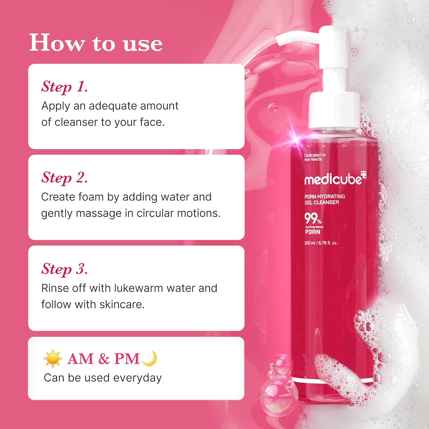 medicube PDRN Jelly to Foam Cleanser | Low pH Hydrating Daily Face Wash for All Skin Types 200ml - Image 5
