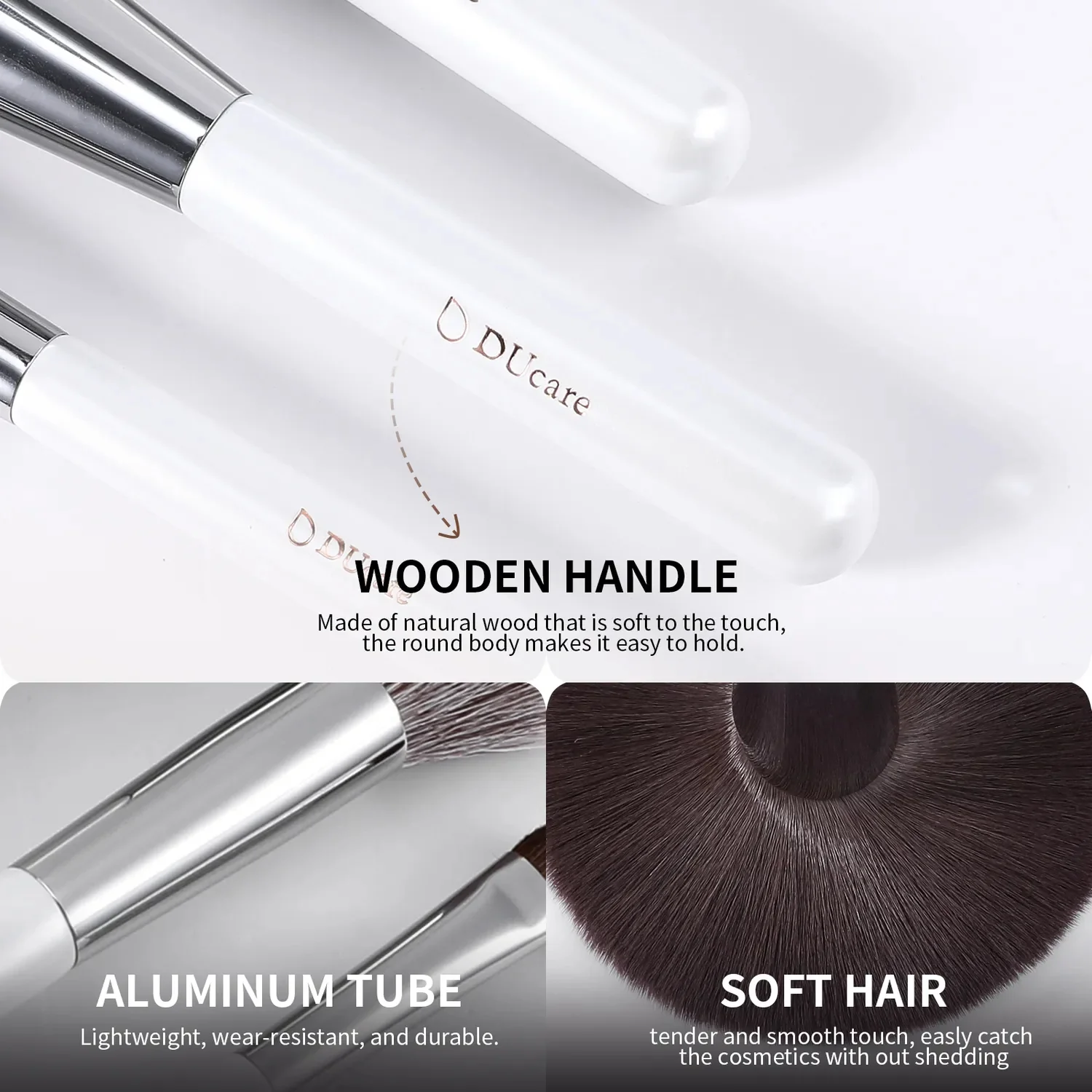 DUCARE White 9Pcs Face & Eye Brush Set with Holder - Image 6